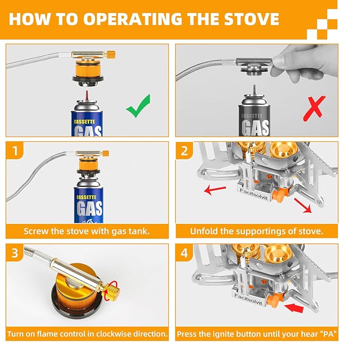 9900W Windproof Camping Gas Stove Portable Camping Stove with Piezo Ignition 1LB Propane Tank Adapter Butane Adapter for Outdoor Cooking Picnic Camping and Hiking