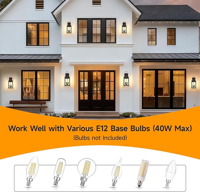 tewei Dusk to Dawn Outdoor Lighting Fixture 20'' Large Porch Lights Outdoor Sconce Lights 2-Light Black Exterior Lights for House Waterproof Outside Patio Lanterns for House Garage 2-Pack