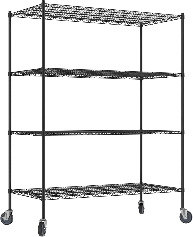 Commercial NSF Listed Black Epoxy Mobile Wire Shelving Kit 30 x 60 x 80 with 4 Shelves Perfect for Warehouse Walk-in Refrigerator Freezer Grocery Store Restaurant Dishroom