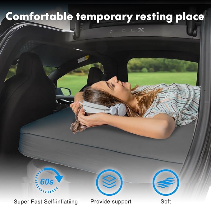 Customized for Tesla Model X Mattress Foam Self-Inflating Portable Camping Mattress Comfortable Car Sleeping Mat with Wireless Charging Air Pump Tesla Model X Accessories 2026-2020