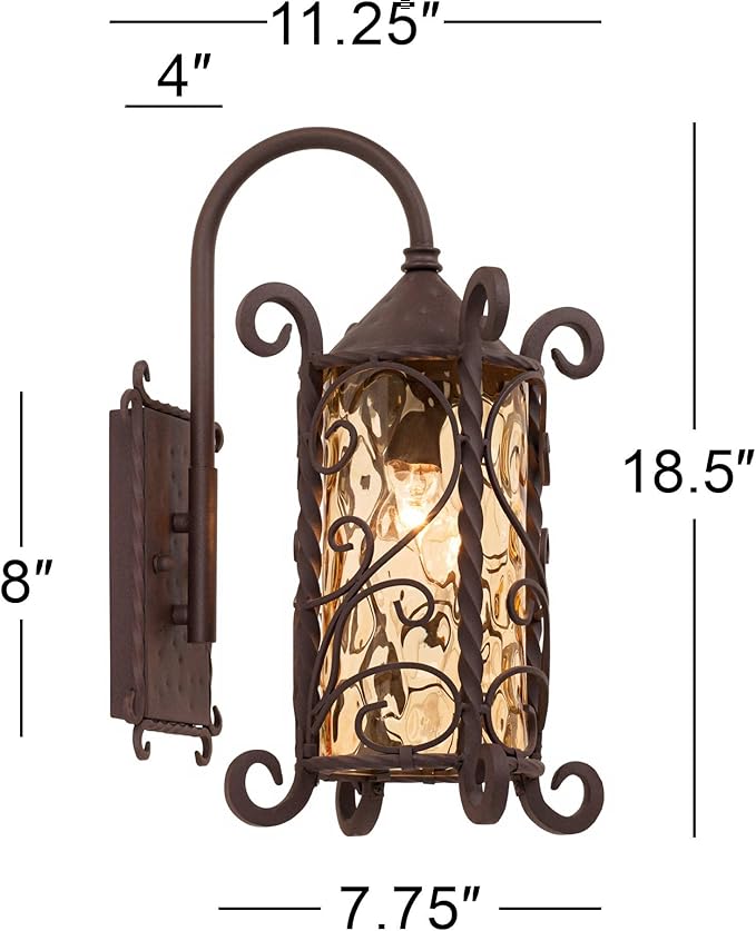 John Timberland Casa Seville Rustic Outdoor Wall Light Fixture Dark Walnut Twists 18 1/2 Champagne Hammered Glass for Exterior House Porch Patio Outside Deck Garage Yard Front Door Garden Home