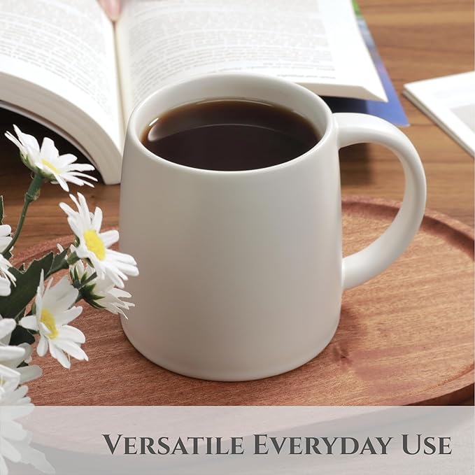 Classic Mug 14 oz Large Coffee Mug with Handle Ceramic Porcelain Tea Cup Smooth Matte (Sliding Lid Set of 2 White and Black)
