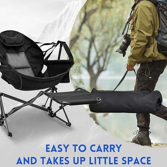 Hammock Camping Chair with Leg RestLightweight Portable Outdoor Chair for Camping and Hiking Supports 350lbs-Black
