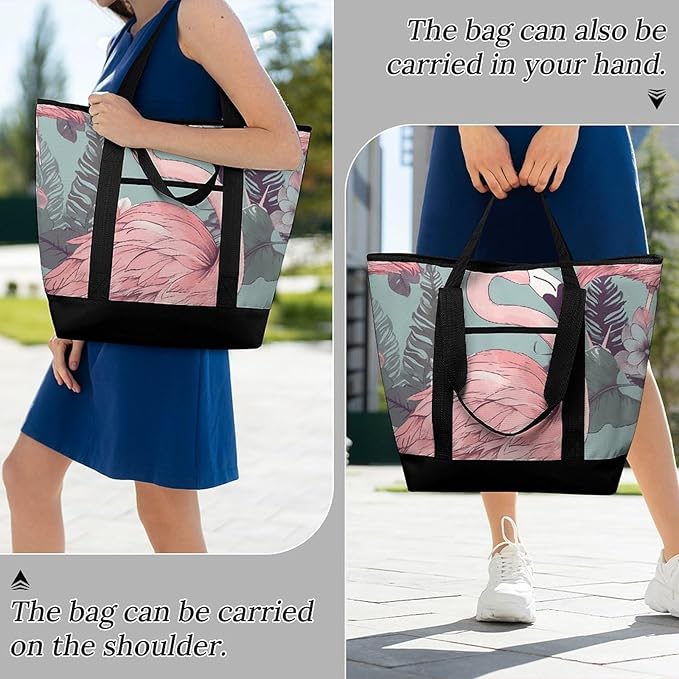 Insulated Shopping BagLarge Reusable Cooler Bags Flamingo2 Printed Foldable Shopping BagTravel Waterproof Shoulder Bag