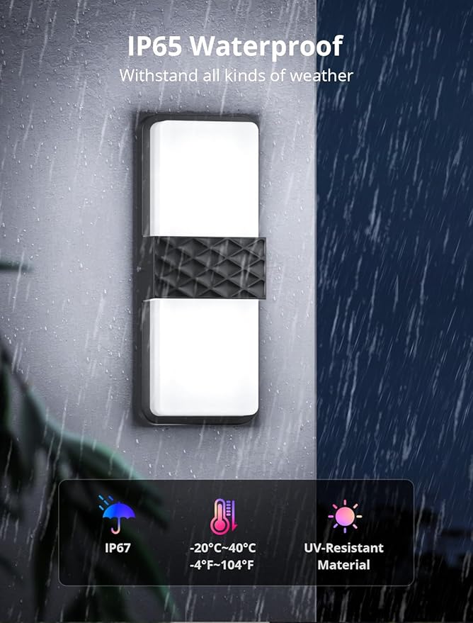 Smart Outdoor Wall Lights 1500LM RGB+IC+Warm/Cool White Porch Light 44 Scene Modes IP65 Waterproof Wall Sconce for Halloween Christmas Decor Works with Alexa Google Assistant 2 Pack