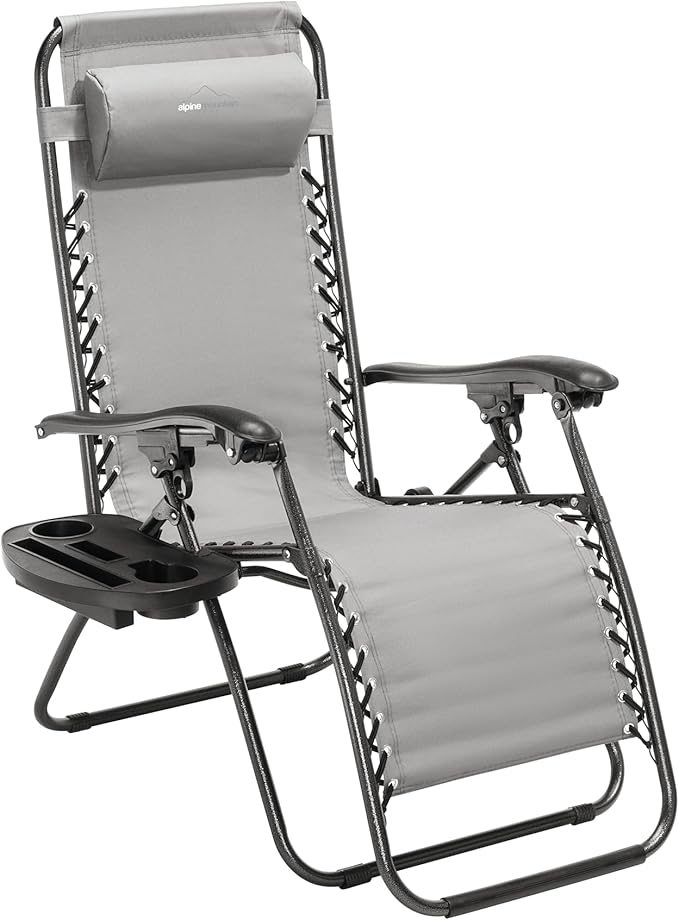 Heavy Duty Zero Gravity Chair with Adjustable Reclining Large Side Table Gray 600D Polyester Powder-Coated Steel Frame 300 lbs Capacity
