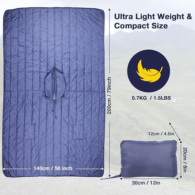 DUKUSEEK Outdoor Wearable Camping Blanket with Hood Large Packable Backpacking Hooded Stadium Blankets Lightweight Warm Quilt for Picnic Hiking Football 79X56