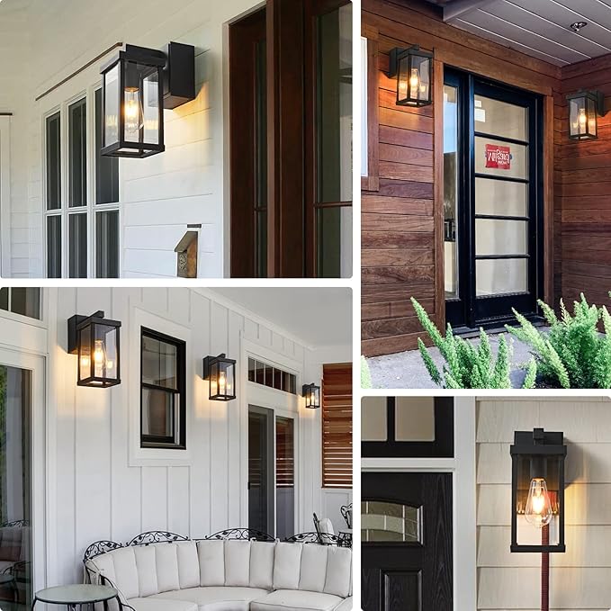 Dusk to Dawn Porch Lights with GFCI Outlets Waterproof Outdoor Wall Lights Exterior Lighting Fixtures Modern Outside Lights Wall Mount for House Patio GarageBlack11.8''H 2 PC