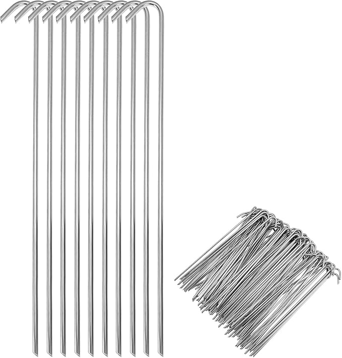 QWORK Metal Tent Stakes 120 Pack 9-Inch Heavy Duty Camping Tarp Stakes Galvanized Steel Garden Edging Fence Hooks Canopy Anchors