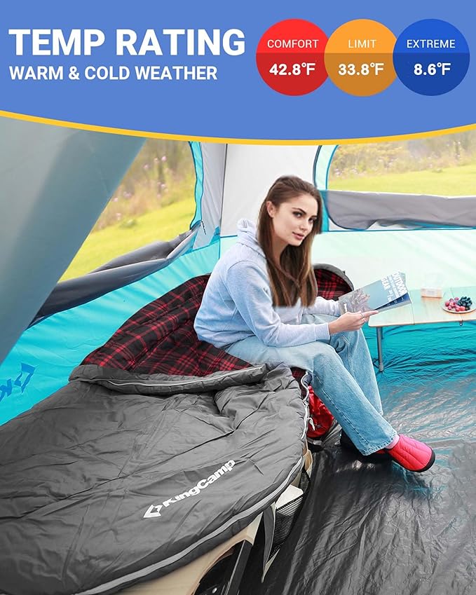 KingCamp Sleeping Bag for Adults Cold Weather &amp Warm Extra Wide Big &amp Tall XL Portable Waterproof Flannel Sleeping Bags Essentials Gear Accessories for Camping Backpacking Hiking Indoor &amp