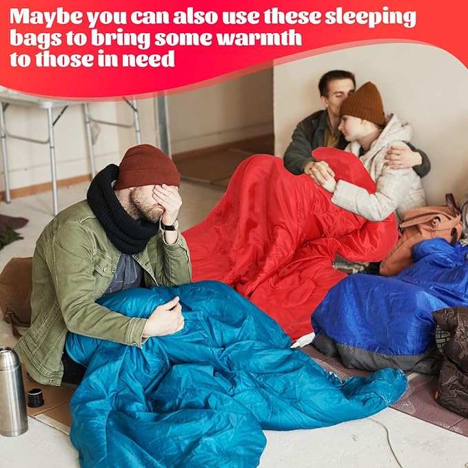 Macarrie 10 Pcs Bulk Sleeping Bags for Homeless Donation Shelter Adults 0 Degree Waterproof Sleeping Bags with Compression Sack for Cold Weather Emergency Hiking Camping Warm