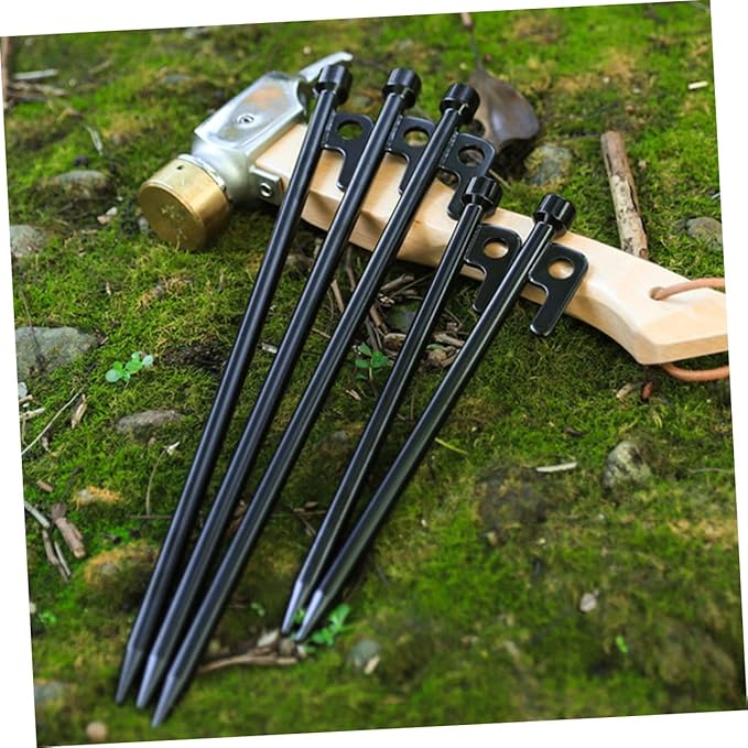Balacoo 10Pcs Heavy Duty Metal Tent Stakes Ground Pegs for Camping and Durable Cast Fixing for Outdoor Tents and Canopies Easy to Carry Includes Storage Bag