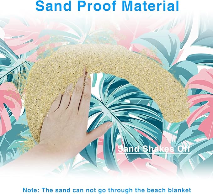 Beach Blanket Waterproof Sandproof Beach Mat Oversized 79 X 83 Inch for 4-6 Adults Lightweight Picnic Blanket Portable Picnic Mat for Outdoor Travel Camping Hiking with 4 Stakes &amp 4 Corner Pock