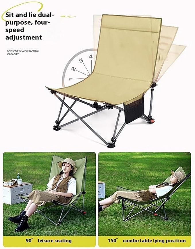 Portable high Back Camping Chair Beach with Side Pockets and headrest Comfortable Extra Wide seat Folding Hiking Weight Capacity 265 lbs(Sand Yellow)