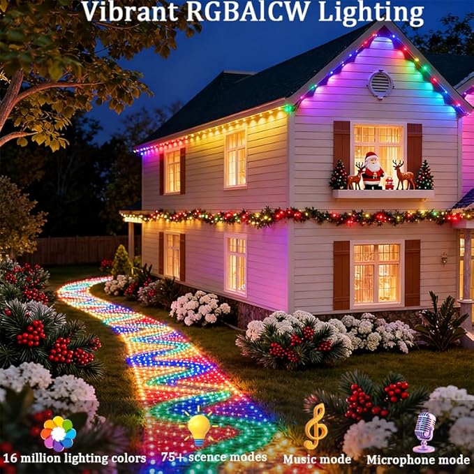 Permanent Outdoor LightsSmart Outdoor Christmas Lights with IC+RGB 20 LED IP67 Waterproof Eaves Lighting with 213 Modes for HolidayParty Daily APP/Remote Control