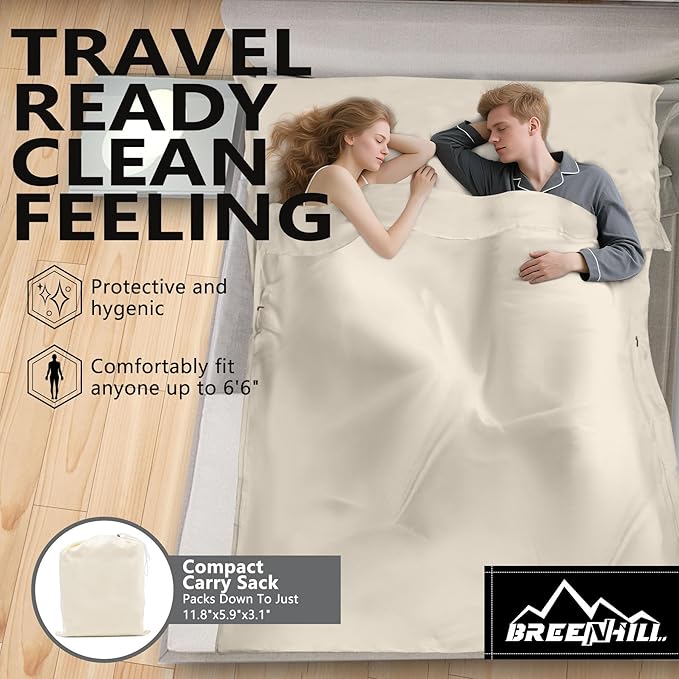 Sleeping Bag LinerLong Staple Cotton Adult Sleep Sack &amp Travel SheetsTravel Sleep Sack for Backpacking Hotels &amp Hostels Lightweight Travel Sheet Camping SheetsHas Full Length Zipper