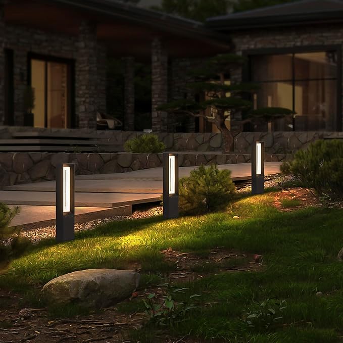 Outdoor Path Light 31.5 Pathway Walkway Lights Hard Wired Waterproof Landscape LED Bollard Lighting Yard Lawn Lamp 3000K Ground Lantern Outside for Garden Sidewalk Patio Decoration