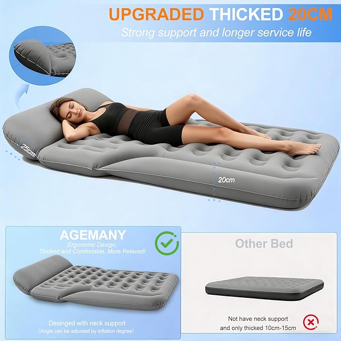 Car Air Mattress - Inflatable Camping Bed Full Size SUV Trunk Mattress Foldable Universal Car airBed Flocking Sleeping Mat for Roadtrip Travel Outdoor Tent Home (Fuzz Grey)
