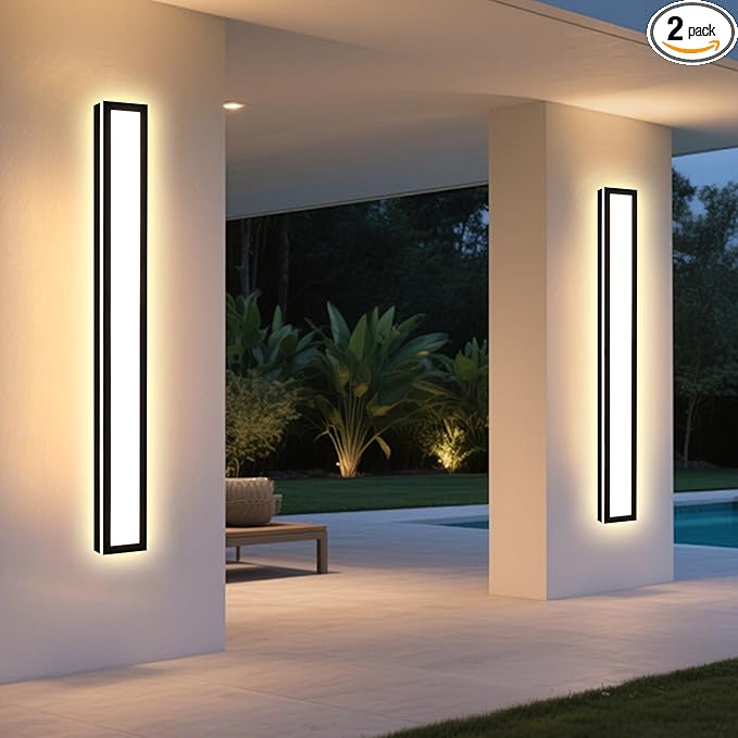 MELUCEE 2 Pack 40 Inch Outside Wall Lights for House 5 Color Dimmable Outside Wall Led Linear Lights Black Long Exterior Sconce Wall Mount Lighting for Balcony Porch Garage Stair 3000K-6000K