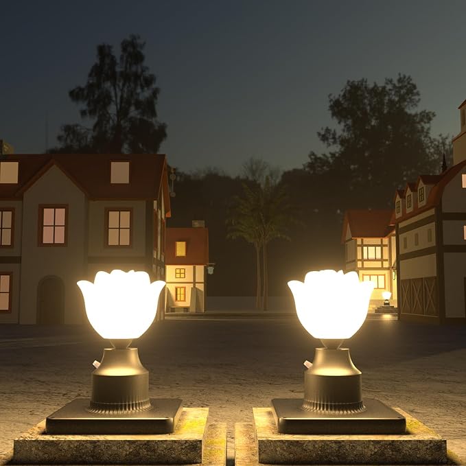Lightdot 2 Pack Outdoor Lamp Post Light Fixture Dusk to Dawn - Outside Lamp Posts Outdoor Lighting with Flower Shade for Exterior Gate Waterproof Pole Column Light with Pier Mount Base
