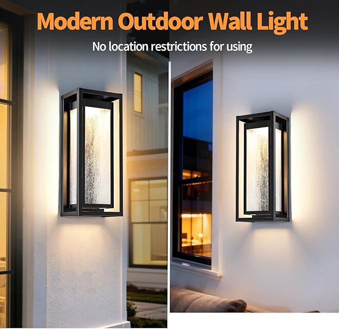 16'' LED Dusk to Dawn Outdoor Light Fixture 3000K Porch Lights Outdoor Wall Lights with Bubble Glass Industrial Exterior Lighting Farmhouse Wall Lantern Outside Sconce Lights for House Garage