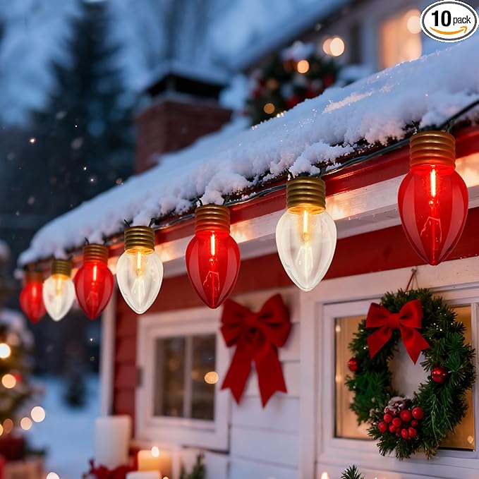 16FT Outdoor Christmas DecorationsJumbo Red and White Giant Christmas Lights Outdoor with 10 LED Clear Red and White Bulbs for Tree Holiday Home Roof Yard Garden Decorations