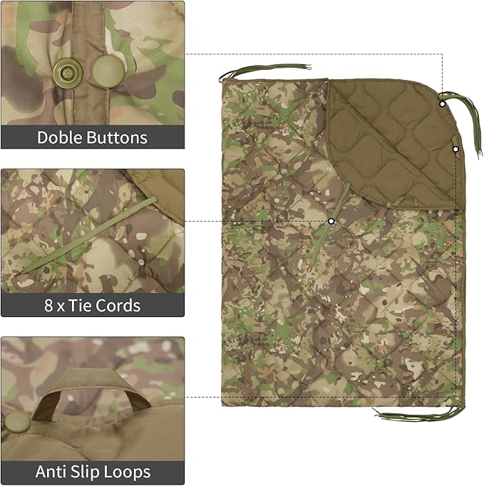 LOOGU Camo Blanket Waterproof Insulation Poncho Liner for Outdoor Camping Hiking Hunting Survival Backpacking Picnicking