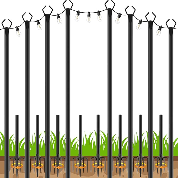 LETIANPAI 8 Pack String Light Poles10 FT Metal Poles with Fork for Outdoor String LightsOutdoor Light Poles with ForkPoles/Post/Stand for Outside