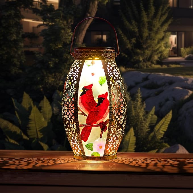 Cardinal Outdoor Solar Lanterns Waterproof 13.8 Large Hanging Solar Lantern Decorative Cardinals Solars Lights for Outside Yard Table Patio Garden Pathway Lawn Cardinal Gifts