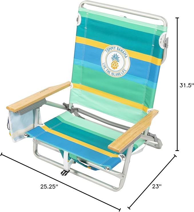 Tommy Bahama 5-Position Classic Lay Flat Backpack Cooler and Cup Holder Beach Chair Portable Folding Beach Chair for Tanning 2-Pack Stripe
