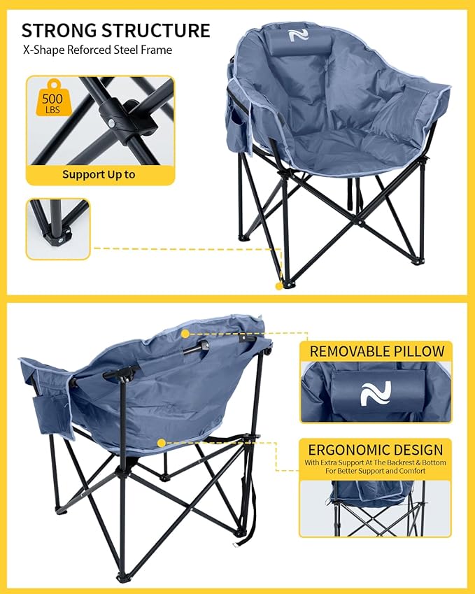 NAIZEA Heated Camping Chair Oversized Heated Folding Outdoor Chair for Adults with 3 Heat Levels Portable Foldable Patio Lounge Chair for Sports Outdoors Camp Battery NOT Included