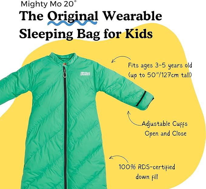 Mighty Mo 20° Down Kids Sleeping Bag (Ages 3-5). The Warmest Lightest Camping Sleeping Bag for Kids Ages 3-5.