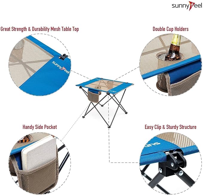 SUNNYFEEL Outdoor Folding Table | Lightweight Mesh Compact Camping Table Roll Up Top 2 People Portable Camp Tables with Carry Bag for Picnic/Cooking/Beach/Travel/BBQ