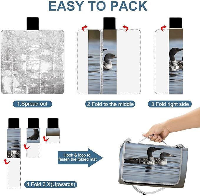Loon Birds Beach BlanketPortable Waterproof Picnic Blanket58.3''x 58.3'' Extra Large Picnic Mat for BeachCamping Grass Lawn Park Accessorie for Festival BBQ