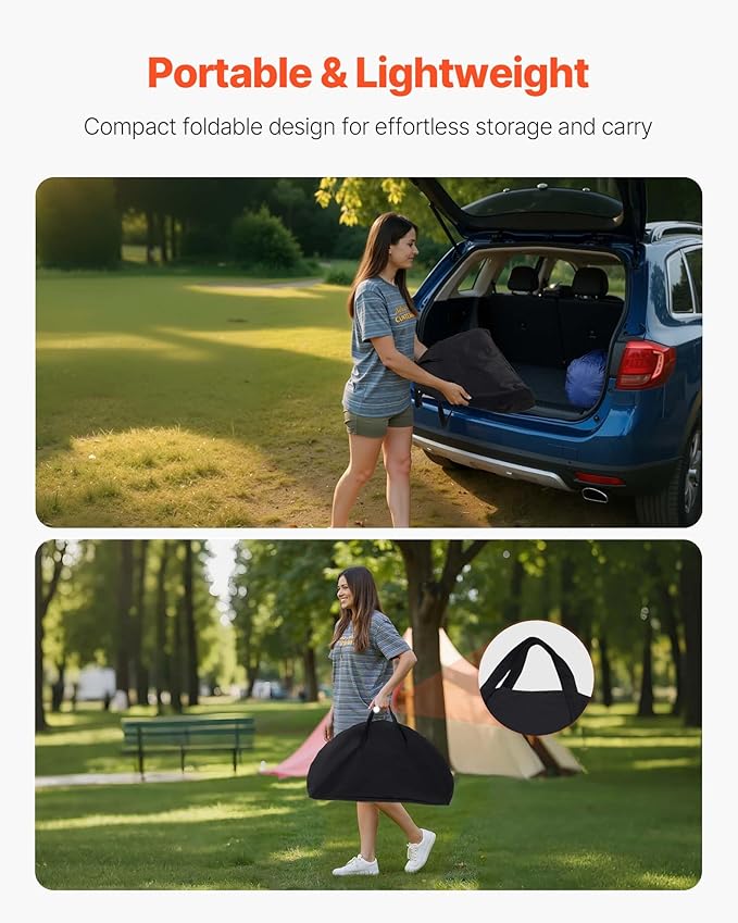 VEVOR Folding Camping Table Portable Outdoor Lightweight Picnic Table 600D Oxford Fabric Waterproof Canvas Travel Beach Tables with 4 Cup Holders Carry Bag for Tailgating Camping Picnic Black