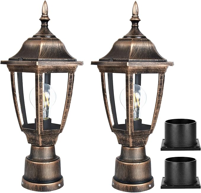FUDESY Outdoor Post Lights Electric Exterior Lamp Post Light Fixture with Pier Mount Base LED Bulb Included Anti Corrosion Plastic Materials 2-Pack Pole Lanterns for Garden Patio Pathway