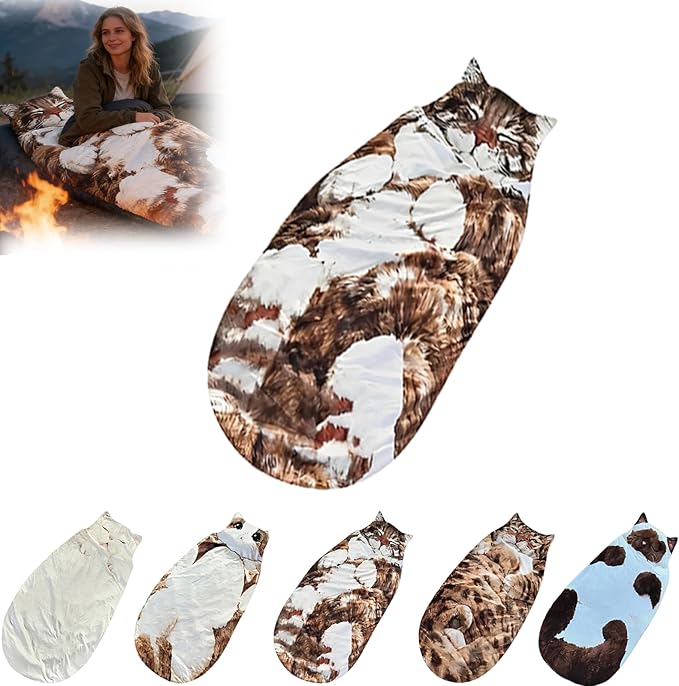 Fluffy Cat Sleeping Bag for Adults Washable Warm Plush Cat Envelope Sleeping Bag for Camping Sleepovers Home Lounging69×32in