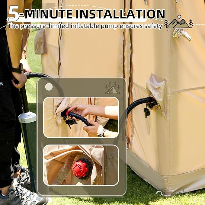2026 Upgraded Inflatable Tents for Camping 6-8 Person Blow Up Tent with TPU Skylight Mesh Windows Stove Jack &amp Pump Easy Setup 4 Season Large Inflatable Tent Waterproof &amp Windproof