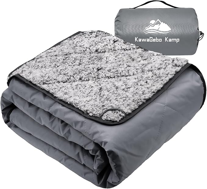 Sherpa Warm Outdoor Camping Blanket - Waterproof Stadium Blanket for Cold Weather Camp Sports Mom and Concert - Camping Quilt 80 X 58 (Gray)
