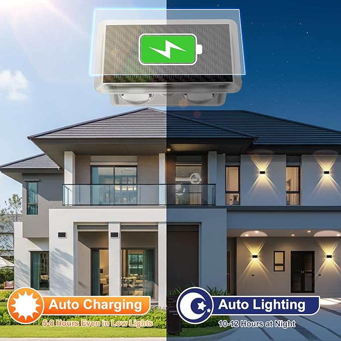 Solar Fence Lights Outdoor New Up Down Lighting Fence Lights Solar Powered with 3 Modes 3000K/4000K/6000K IP65 Waterproof Solar Wall Light for Backyard Wall Pathway Deck Patio Decor - 12 Pack