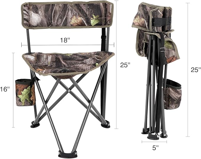 REDCAMP 2 Pack Tripod Hunting Chairs for Blinds Folding Lightweight Portable Fishing Chair for Adults Hunting Stools with Backrest Golf Chairs for Spectators Camo