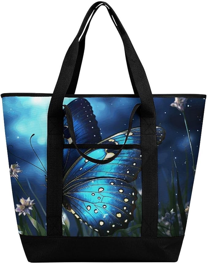 Insulated Shopping BagLarge Reusable Cooler Bags Butterfly Night Printed Foldable Shopping BagTravel Waterproof Shoulder Bag