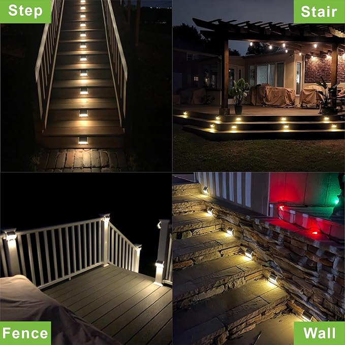 XLUX Solar Lights for Steps Decks Pathway Yard Stairs Fences LED lamp Outdoor Waterproof Warm Light 6 Pack