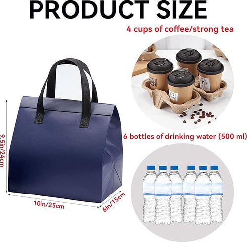 100 Pcs Insulated Take Away Bags Disposable Lunch Bags For Food Takeaways Coffee Milk Tea Seafood Pizza For Restaurants And Grocery Shops 9.5 x 6 x 10 In (Navy Blue)
