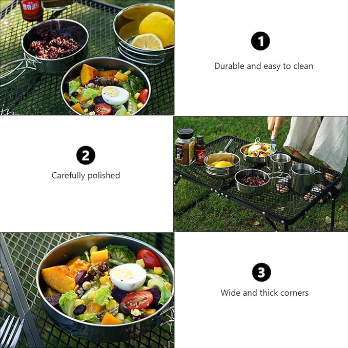 5pcs Stainless Steel Cup and Picnic Pot Set Outdoor Camping Tableware with Bowls Lightweight Mess Kit for Hiking Barbecue Fishing and Backpacking