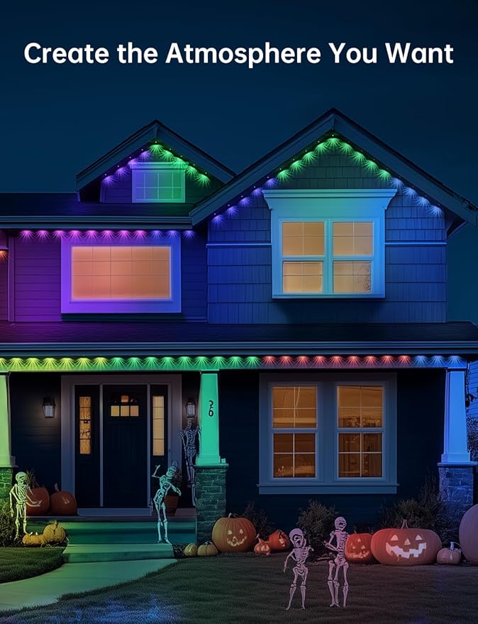 Permanent Outdoor Lights for House RGB+IC Christmas Eave Lights 120ft with 88 LED Warm White IP68 Waterproof Smart Starry Outside Light with App/Remote for Holiday Halloween Daily Lighting(Black)