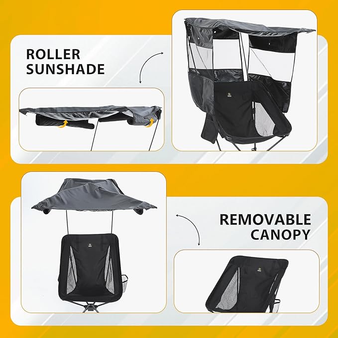 Nice C Camping Chair with Canopy Compact Chair with Shade Ultralight Umbrella Fishing Chairs Portable Backpack Chairs Lightweight Travel Picnic Festival Hiking Sports (1 Pack Black)