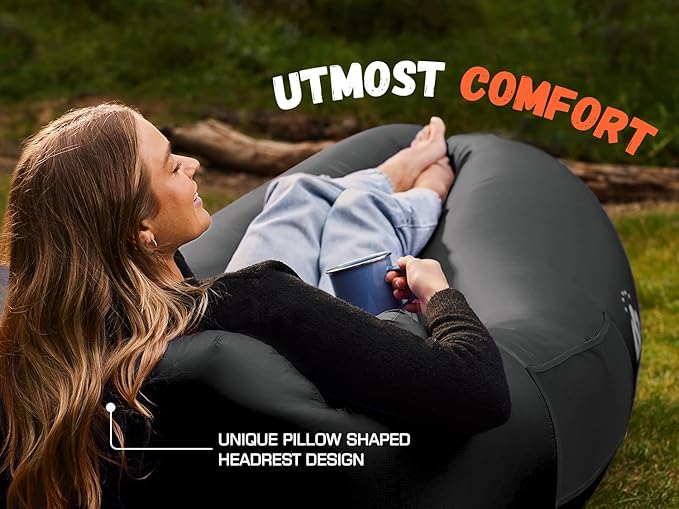 WEKAPO Inflatable Couch Air Lounger Chair - Camping &amp Beach Accessories Portable Blow up Sofa for Hiking Lawn Indoor/Outdoor Movies &amp Music Festivals. Lightweight and Easy to Set Up Air Ham