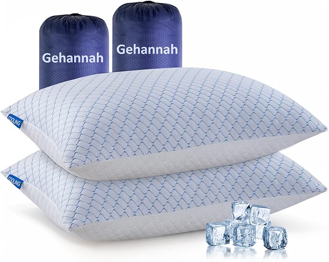 Gehannah Travel Pillow - Large 2 Pack Compressible Camping Pillow for Sleeping - Shredded Memory Foam with 2 Storage Bags - Supportive for Adults Kids Outdoor Backpacking Hiking Gear