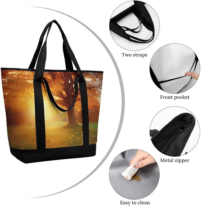 Insulated Shopping BagLarge Reusable Cooler Bags Autumn Sunset Printed Foldable Shopping BagTravel Waterproof Shoulder Bag